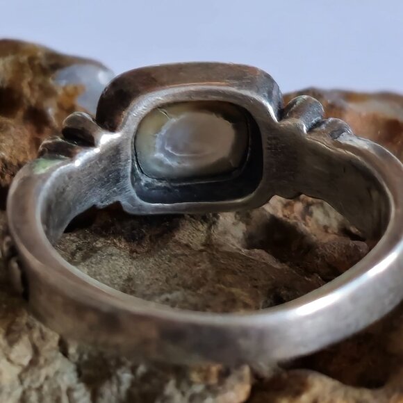 VTG RW 925 Sterling Silver Native American MOP Ring Size 7.75 Beaded Signed - Picture 6 of 7